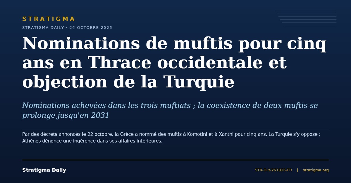Nominations de muftis pour cinq ans en Thrace occidentale et objection de la Turquie