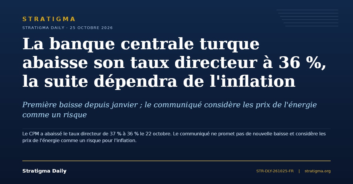 La banque centrale turque abaisse son taux directeur à 36 %, la suite dépendra de l'inflation